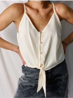 Women’s Tie-Front V-Neck Crop Cami in Cream